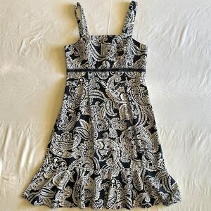 2000s R&K‎ Originals Black & Cream Paisley Babydoll Mini Dress Sz 10P Y2K Indie